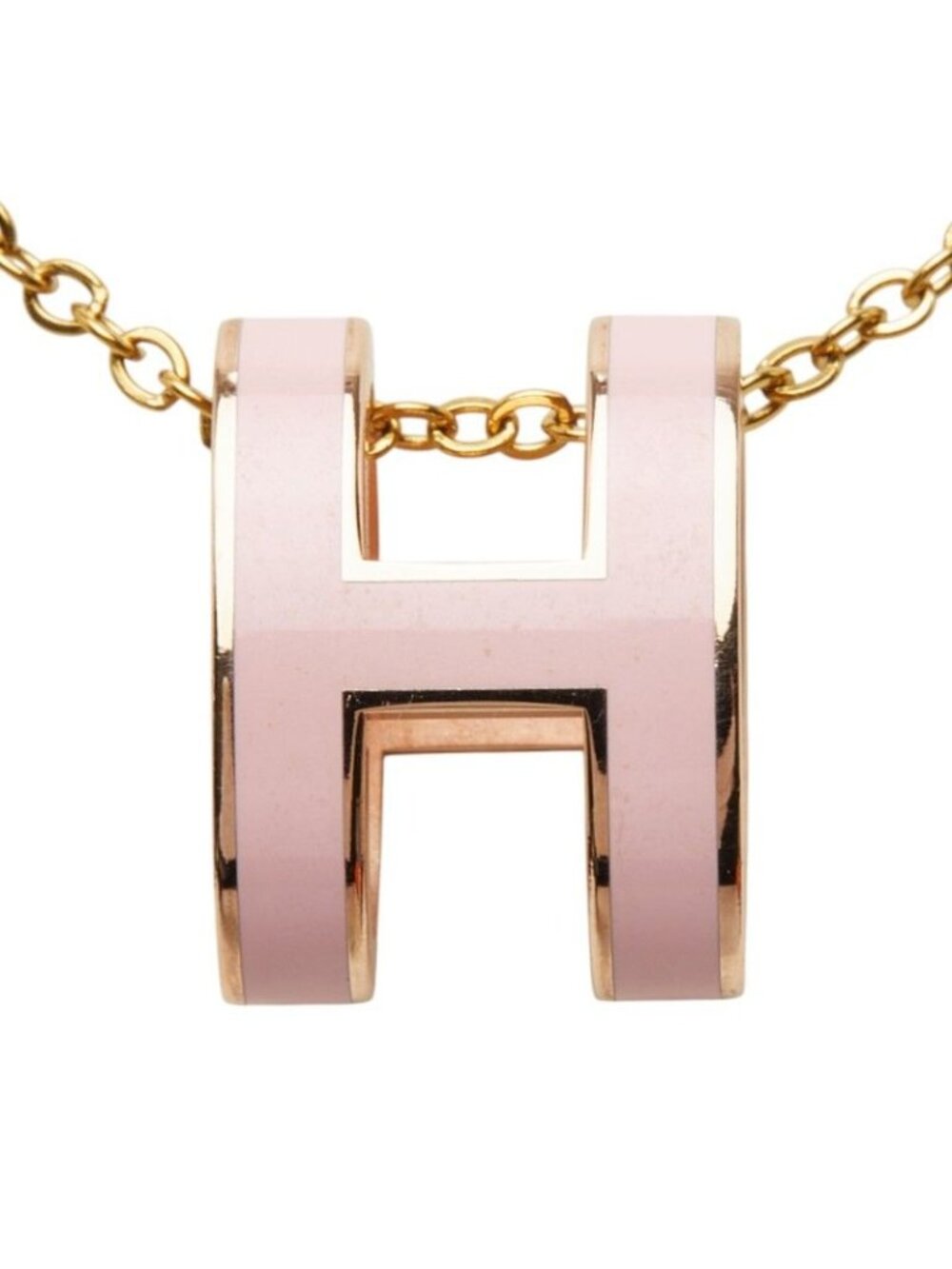 Hermes Pop H Pendant Gold Pink Plated Necklace